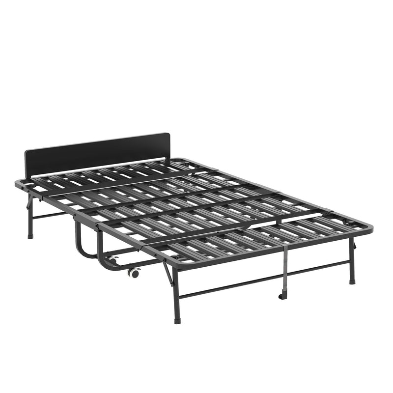 Twin Extra Long Folding Bed With Adjustable Headboard, Cot With Memory Foam Mattress - Black