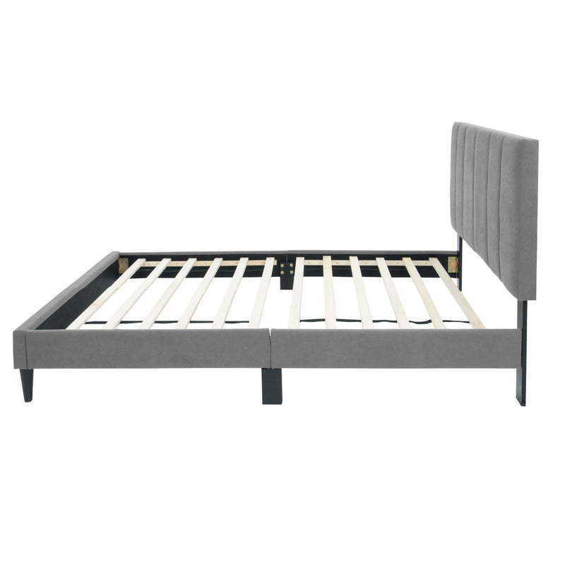 Bed With Channel Tufted Adjustable Headboard