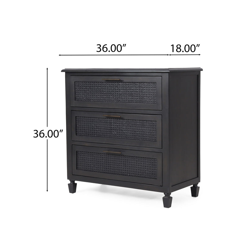 Newell - Cane 3 Drawer Dresser - Dark Gray