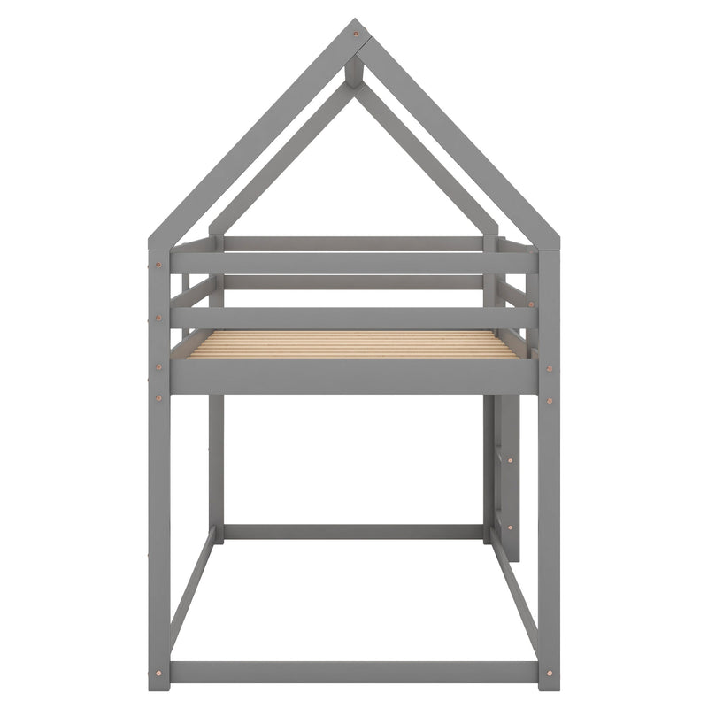 Low Bunk Bed With House Shaped Frame And Ladder