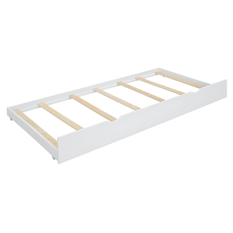 Queen Size Platform Bed With With 2 Big Drawers, Twin Long Size Trundle - White