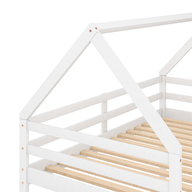 Low Bunk Bed With House Shaped Frame And Ladder