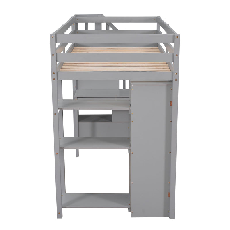 Loft Bed With Storage Drawers, Desk And Stairs With Shelves