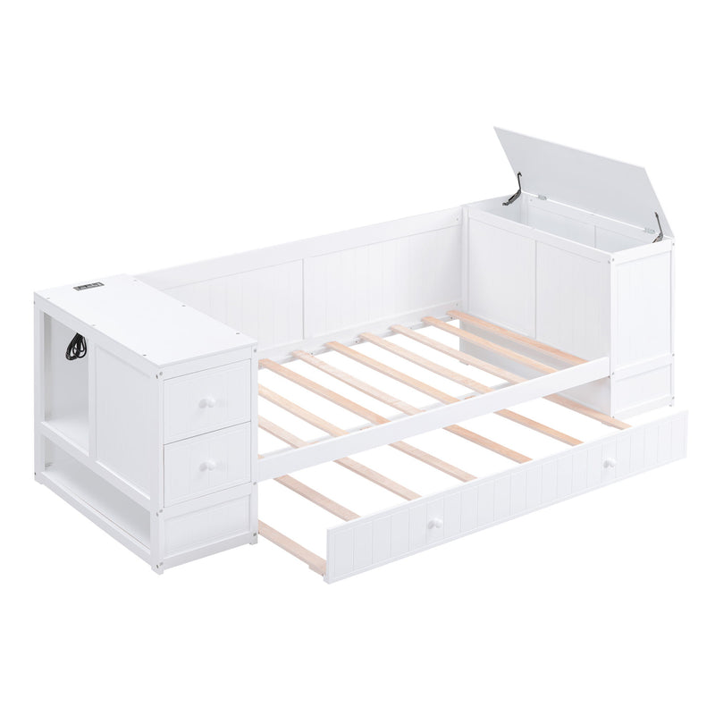 Daybed With Storage Arms, Trundle And Charging Station
