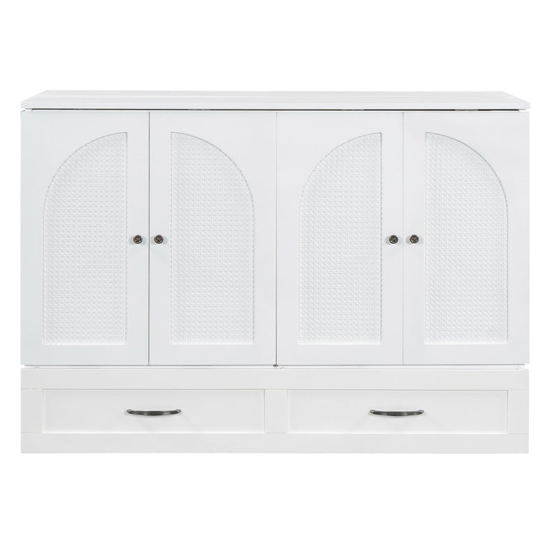 Full Size Murphy Bed & Large Drawers - White