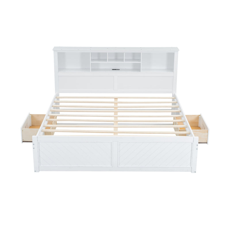 Platform Bed With Multi Storage Headboard, USB And Drawers