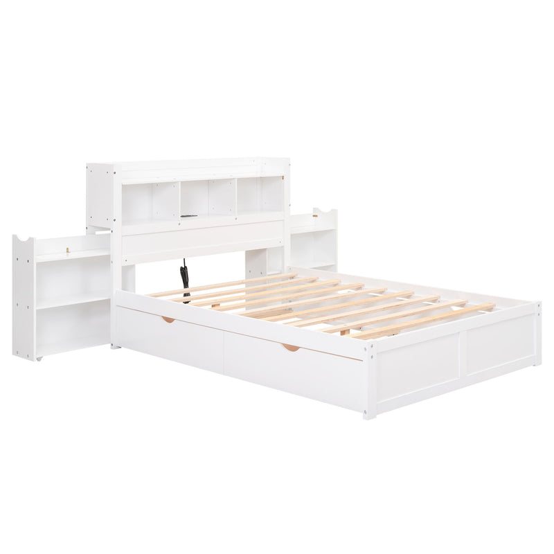 Storage Platform Bed With Pull Out Shelves, Trundle, And 2 Drawers