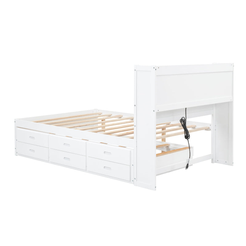 Platform Bed With Trundle, Drawers, USB Ports And Built In Shelves