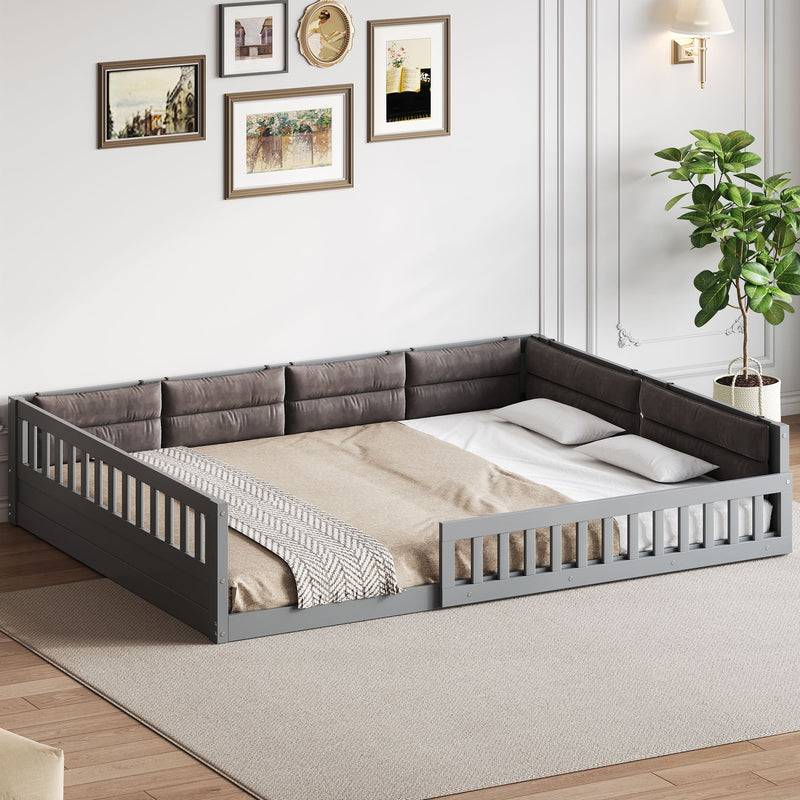 Upholstered Platform Bed With Guardrail And Pillow
