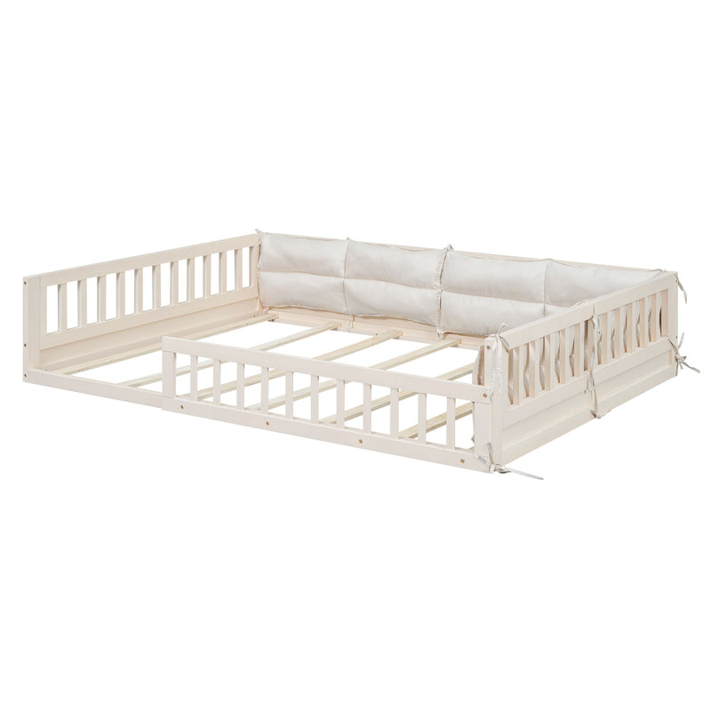 Upholstered Platform Bed With Guardrail And Pillow