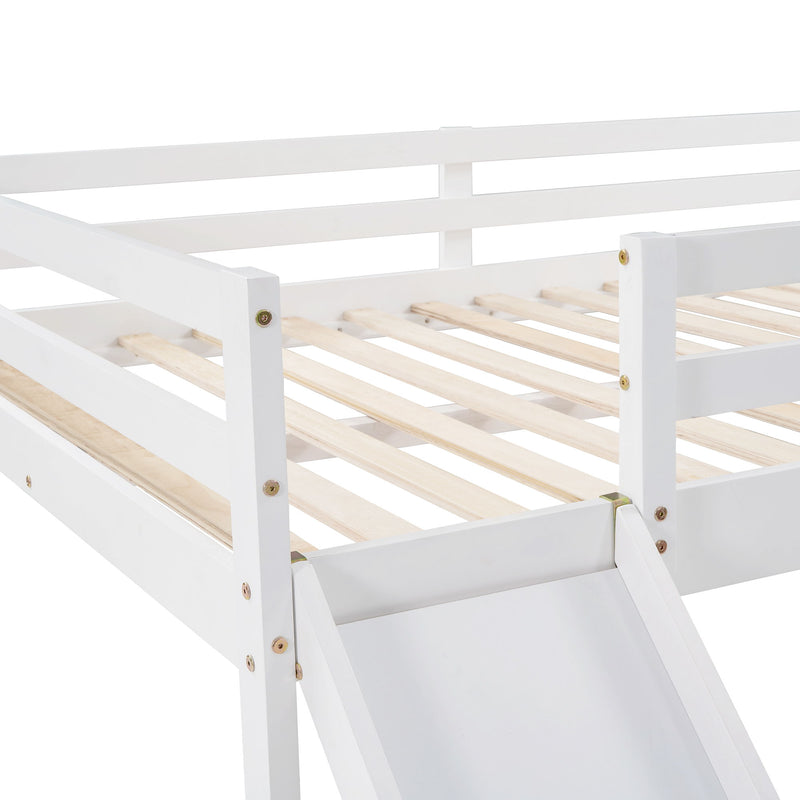 Full Loft Bed With Slide, Multifunctional Design - White