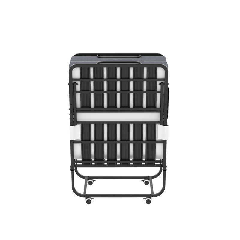 Twin Folding Bed With Memory Foam Mattress, On Wheels, Portable Bed For Adults & Guests - Black