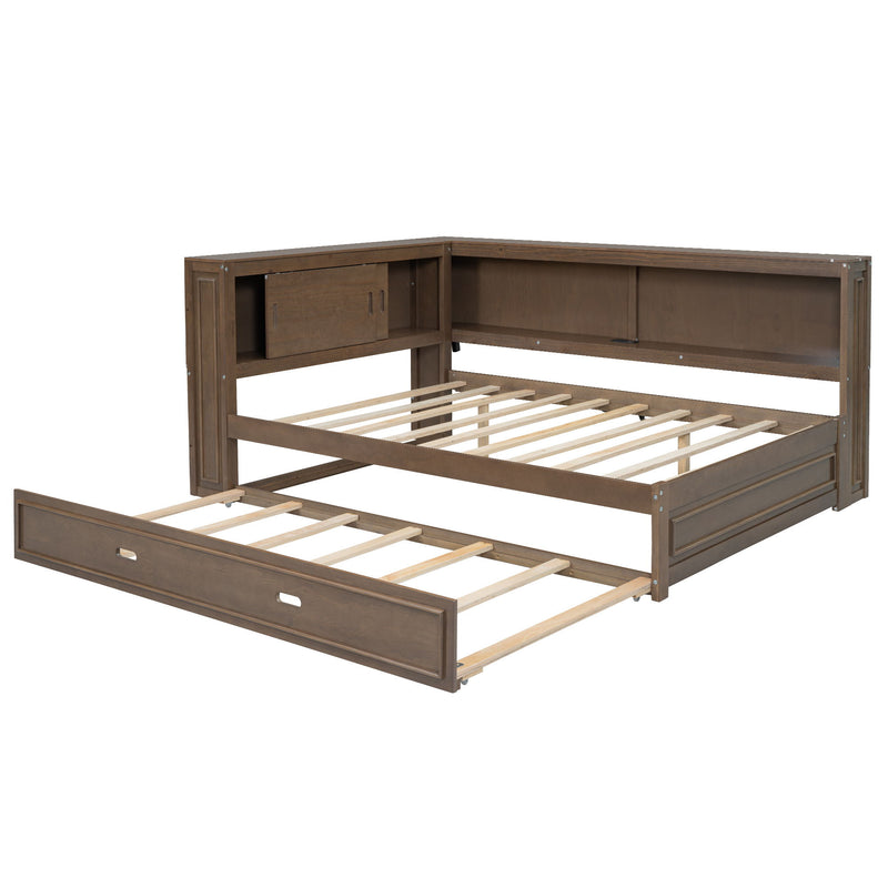 Daybed With Storage Shelves, LED, USB, And Trundle