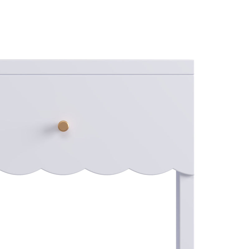 Nightstand With Drawer And Open Shelf, Scalloped Edge Bedside Table