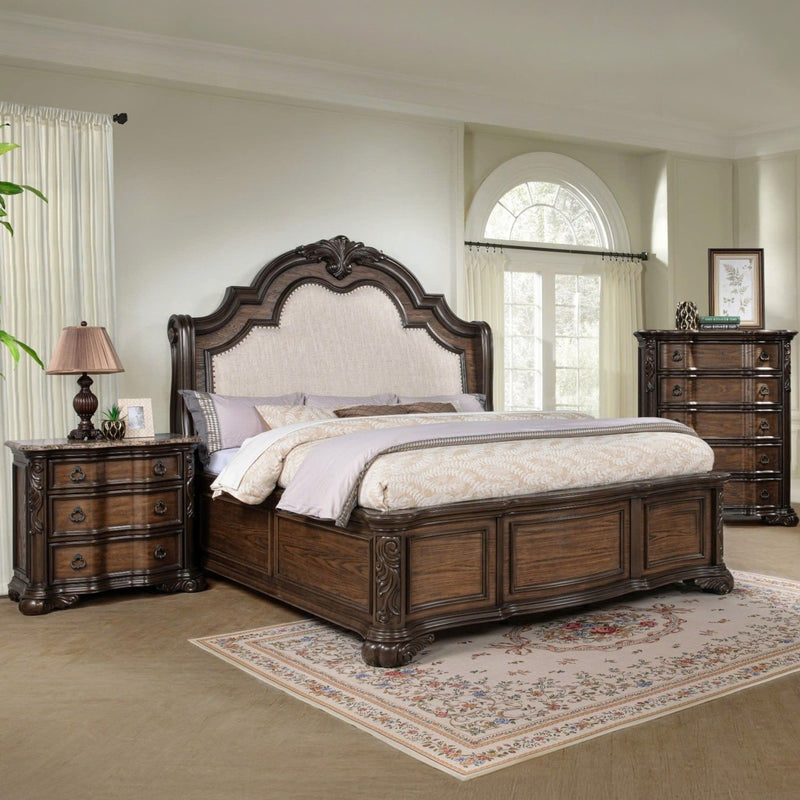 Nightstand, 3 Drawers - Brown / Coffee