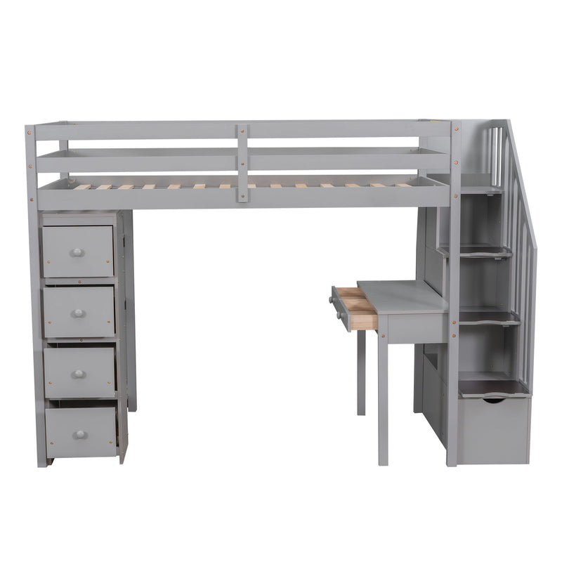 Loft Bed With Storage Drawers, Desk And Stairs With Shelves