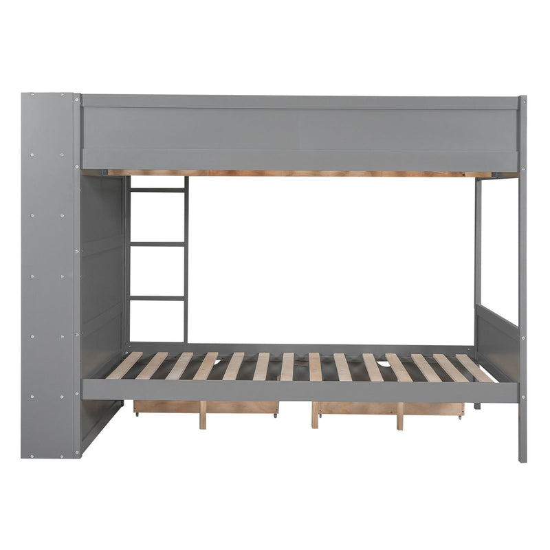 Full Over Full Bunk Bed With 2 Drawers And Multi-Layer Cabinet - Gray