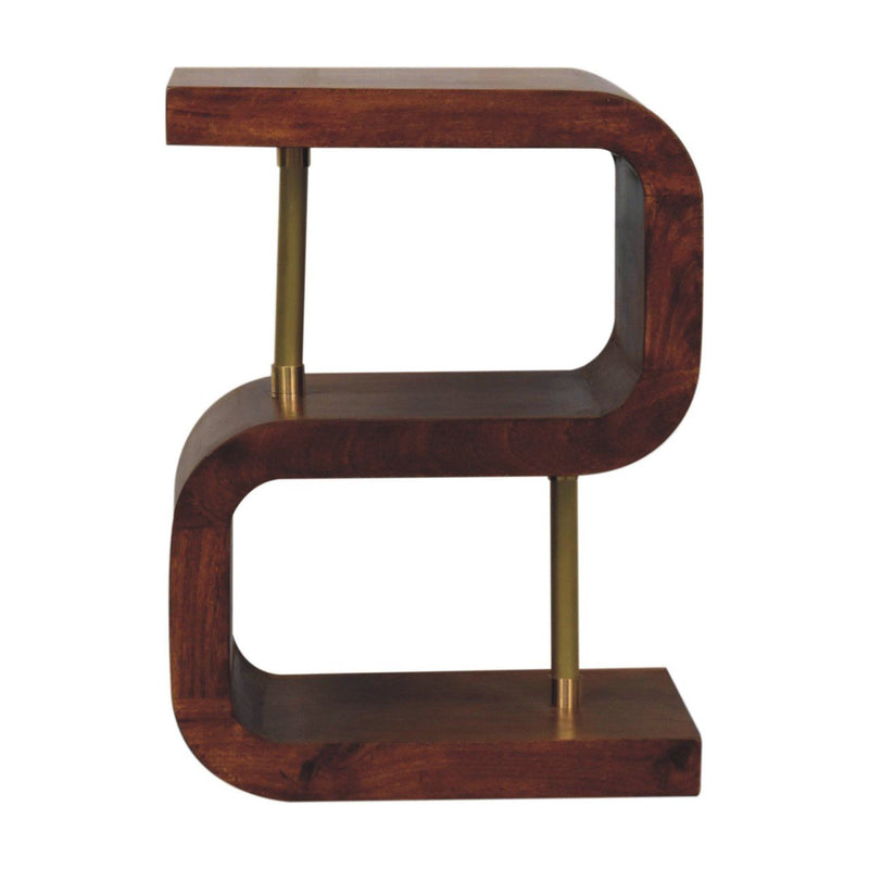 S Curve Brass Bedside Table - Dark Brown