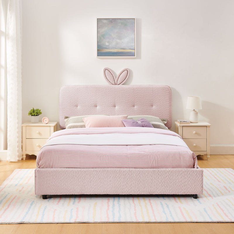 Upholstered Bed With Oversized Rabbit Ear Headboard, LED Lights & 4 Storage Drawers