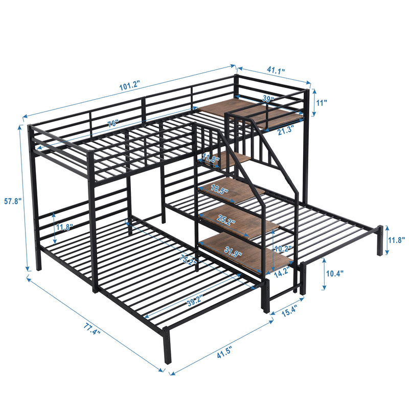 Metal Bunk Bed With Storage Shelves Staircase